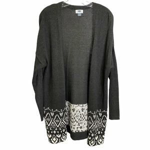 Old Navy Women's Cardigan Sweater Gray Fair Isle Open Front Long Sleeve Cotton S